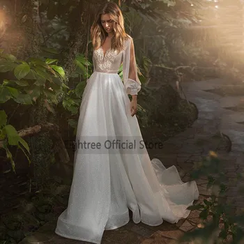 Eightree Блестящие Сексуальные Свадебные Платья 2021, Свадебные Платья с длинным рукавом, Кружевное Платье Невесты, Блестящий Загородный Халат de Mariee