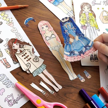 25 Листов Раскраски для игры в одевание Наклейки для смены одежды с цветным наполнением Ножницами DIY Decoration