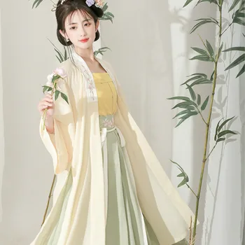 Древнее Традиционное Китайское Женское Элегантное платье Hanfu с феерической вышивкой, Сценический Народный Танцевальный костюм в стиле Ретро Династии Сун, Комплекты из 3 предметов