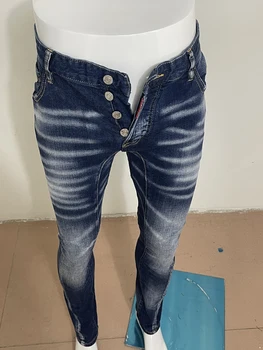 Весна 2023, новые джинсы, мужские джинсы D2, облегающие, микро-весенняя стирка, темно-синие, с надписью tide, отстрочка tide, мода A602