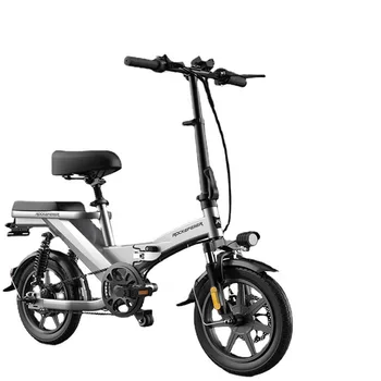 Складной электрический велосипед 350 Вт 48 В, 14-дюймовые электрические Велосипеды, Маленькая Литиевая батарея, рама из высокоуглеродистой стали, Двойные дисковые тормоза