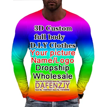 Летняя Персонализированная футболка с 3D Принтом и длинным рукавом, Уличные топы, Повседневный спортивный Пуловер, Мужская футболка, Винтажная одежда