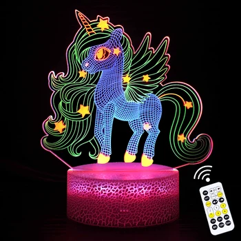 3D иллюзионная лампа, единорог, светодиодный RGB, цветной мигающий сенсорный пульт дистанционного управления, хронометраж, ночные огни, Декор комнаты, детский праздничный подарок