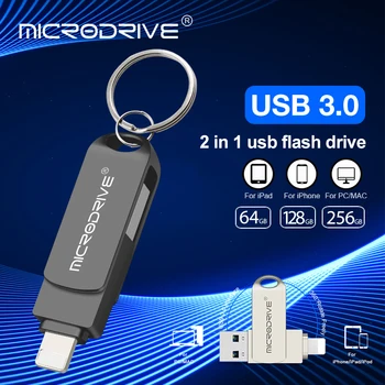 2 в 1 OTG USB 3,0 Флеш-накопитель Для iPhone 11/12 64 ГБ 128 ГБ 256 ГБ 512 ГБ USB Flash 3,0 Memoria Stick, Совместимый С Apple PC