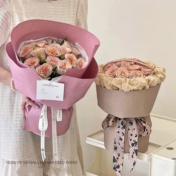 Упаковочная бумага для упаковки цветов, водонепроницаемая Утолщенная трехмерная Версальская роза, 3D Рельефная художественная обертка, бумага с тиснением