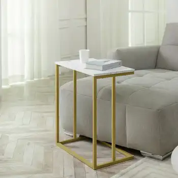 Приставной столик из искусственного мрамора Benton С-образной формы, белый/