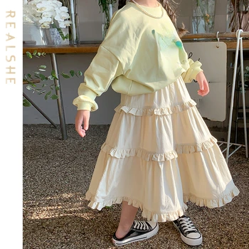 Летняя осенняя детская юбка для девочек, милые детские юбки-пачки для девочек, однотонная юбка с эластичным поясом и оборками, детская одежда 2023