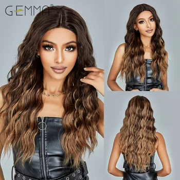 GEMMA Темно-коричневый синтетический парик с эффектом Омбре спереди, Длинные Вьющиеся парики из натуральных волос для чернокожих женщин, афро-Косплей, Термостойкое волокно