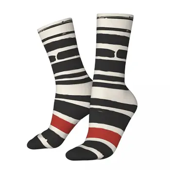 Забавный сумасшедший носок для мужчин в абстрактную черно-красную полоску в стиле хип-хоп, Винтажный полосатый носок для мальчиков с принтом Happy Pattern, повседневный подарок