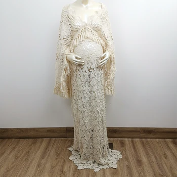 Комплект Бежевой хлопчатобумажной накидки, Водорастворимая юбка с вышивкой, прямое платье для фотосессии беременных для беременных, аксессуары для фотосъемки