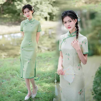 Сексуальный Средний Чонсам 2023, Летний Темперамент, Высококачественные Свежие Кружевные платья для молодых девушек, Улучшенное Платье Ципао в китайском стиле для женщин