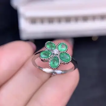модное новое кольцо в форме цветка с зеленым изумрудом и драгоценным камнем для женщин, украшения из настоящего серебра 925 пробы, натуральный драгоценный камень, счастливый камень рождения
