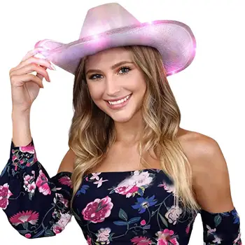 Перламутровая ковбойская шляпа с подсветкой, Женская детская модная шляпа с блестками, Ковбойские красочные аксессуары для вечеринок, Одежда Ha M1O9