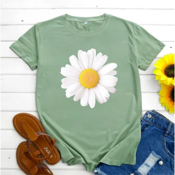 Женская повседневная футболка с хризантемой, короткий рукав, Свободный круглый вырез, Большой размер, женская футболка, креативный звездный аватар, Летняя женская