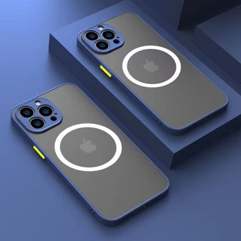 Роскошный Магнитный Чехол Для Беспроводной Зарядки Magsafe Для iPhone 14 11 12 13 Pro Max XR XS Max 14 Plus с Матовой Прозрачной Противоударной крышкой