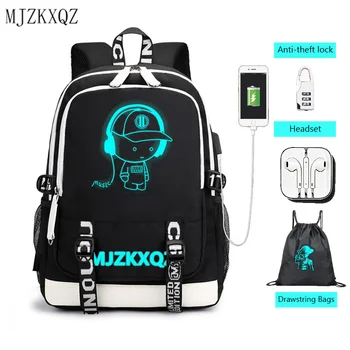 zkxqz Музыкальный светящийся USB-разъем для зарядки наушников, рюкзак, школьные сумки, рюкзак для ноутбука, школьный рюкзак с аниме