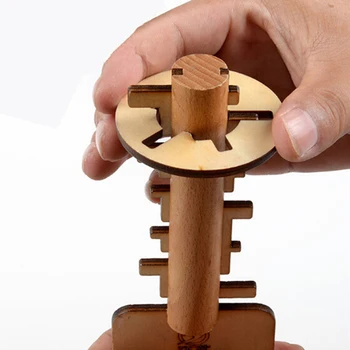 Деревянная игрушка Разблокировка ключа-головоломки Классические забавные игрушки с замком Конг Мин, Развивающие детские пазлы, игрушки Монтессори для детей и взрослых