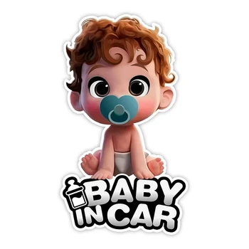 B0174 Самоклеящаяся Наклейка Boy Baby in Car V3 Автомобильная Наклейка Водонепроницаемый Автодекор на Бампер Заднего Стекла