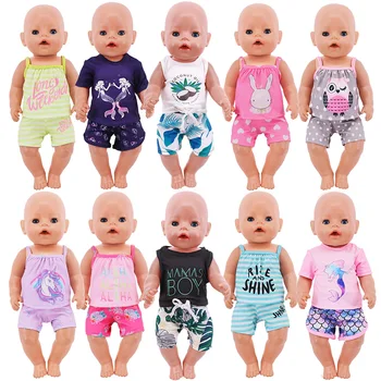 Кукольная одежда, футболка с кавайным единорогом/животным принтом + Шорты Для Куклы 43 см Rebirth, 18-дюймовая кукла-малышка, игрушки 