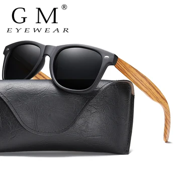 GM Поляризованные квадратные солнцезащитные очки Мужские женские Zebra в деревянной оправе с зеркальными плоскими линзами для вождения UV400 Eyewear 7065