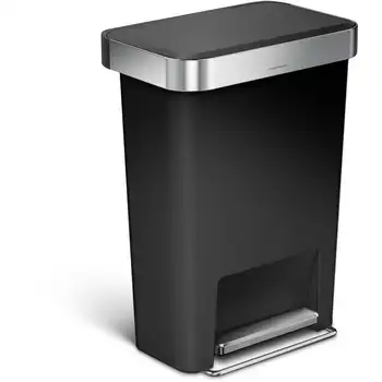пластиковый Прямоугольный мусорный бак на ступеньках для кухни, черный