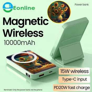 EONLINE 3D Dragon 10000 мАч Тонкий Магнитный Банк Питания Беспроводное Быстрое Зарядное Устройство Со Складной Подставкой Для iPhone Внешний Запасной Аккумулятор