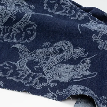 Китайский Стиль, выстиранная джинсовая ткань с рисунком дракона, жаккардовая текстура ручной работы, пальто ручной работы, Дизайнерская осенне-зимняя обувь