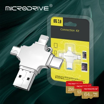 Устройство чтения SD-карт Micro Card Adapter 4 в 1 USB 3,0 mini sd 128/256g к usb Cardreader usb для адаптера типа lightning OTG adaptador