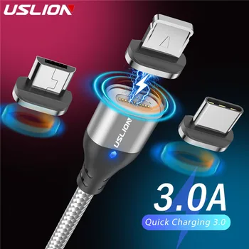 USLION 3A Магнитный Кабель для передачи данных Type C USB Micro Быстрая Зарядка Для iPhone 11 12 Samsung Зарядные Устройства Магнитный Кабель USB C Шнур Адаптер