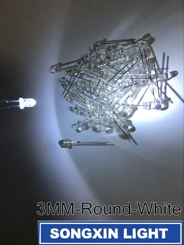 1000шт 3 мм Круглый Белый светодиод Супер Яркая Лампочка Светодиодная Лампа Новая 6000-6500 K 3,0-3,6 v 20ma 3 мм белые светодиодные диоды