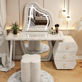 Роскошное зеркало со светодиодной подсветкой Туалетный столик с коричневым выдвижным ящиком Туалетный столик для спальни с Подсветкой в Скандинавском Стиле Для хранения Мебели Penteadeira Удобная
