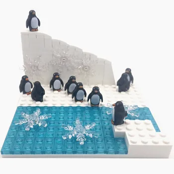 10 Пингвинов Строительные блоки с опорной плитой, Совместимые Городские кирпичи MOC, Ледник, Снег, Наземные животные, игрушки для детей, блоки Монтессори