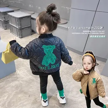 Пальто для девочек, плотная стеганая новинка 2022 года, детская бейсбольная форма, детское модное осенне-зимнее пальто с хлопковой подкладкой