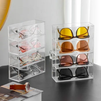 Прозрачный Акриловый ящик для хранения, чехол для очков, 4-слойный Дисплей солнцезащитных очков, Настольные принадлежности, Выдвижной ящик