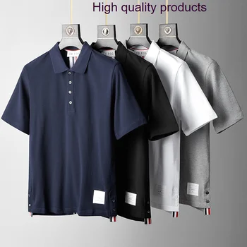 FOG TB tide брендовая мужская хлопковая летняя футболка-поло в полоску с отворотом и короткими рукавами, повседневная трендовая одежда для пары, с четырьмя полосками