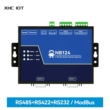 Изолированный 2-канальный Последовательный сервер RS232/422/485 RJ45 XHCIOT NB124E Modbus Gateway POE, Принимающий питание TCP/UDP/MQTT постоянного тока 8-28 В