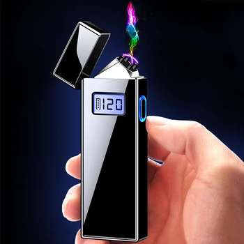 Двухдуговая USB-зажигалка Со светодиодным дисплеем батареи, Ветрозащитная Зажигалка, Перезаряжаемая Плазменно-дуговая Прикуриватель, Электронное устройство для человека