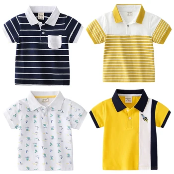 Летние Новые стильные детские рубашки для мальчиков, Хлопковые топы-поло с принтом, воротник-поло с короткими рукавами, модная дышащая футболка для детской одежды