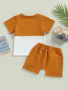 Комплект шорт из 2 предметов для маленьких мальчиков, футболка в стиле пэчворк с коротким рукавом и шорты с эластичной резинкой на талии, летняя одежда