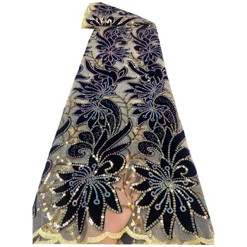 Африканская кружевная ткань, бархатная ткань 2021, высококачественная вышивка блестками, французские кружева, ткани для вечернего платья ZX-137
