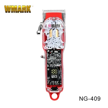 WMARK NG-409 Красного Цвета, Прозрачный Стиль, профессиональная перезаряжаемая машинка для стрижки 2600 мА с коническим лезвием, шнур и беспроводной триммер для волос