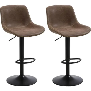Набор из 2 барных стульев, Барные стулья с поворотной высотой стойки, Регулируемые Современные Барные Стулья, Высокая Искусственная Кожа без подлокотников