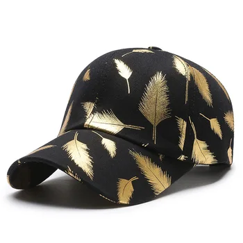 Бейсбольная кепка с бронзовым принтом из перьев Для Мужчин И женщин, Стильные кепки для дальнобойщиков из черного Золота, Уличная шляпа для гольфа Casquette Homme