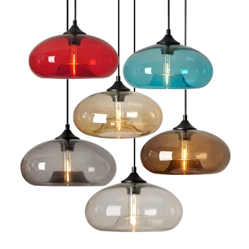 Современный подвесной светильник из цветного стекла E27 в стиле ар-деко с подсветкой на шнуре для ресторана, гостиной, кухни, бара, кафе