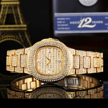 Новые золотые женские часы Элегантные Стильные Женские мини-кварцевые часы со льдом для очаровательных вечеринок, Ювелирные изделия Из муассанита