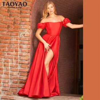 Элегантное Красное Арабское вечернее платье с длинным разрезом сбоку, Вечерние платья с открытыми плечами, Платье Трапециевидной формы для выпускного вечера, Вечерние халаты De Soirée
