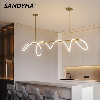 SANDYHA Креативный мягкий клей, светодиодный подвесной светильник, Современная золотая Простая люстра для стола, кухни, столовой, лампы для внутреннего декора