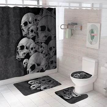 Занавеска для душа с 3D принтом черепа, водонепроницаемые занавески для ванной из полиэстера, противоскользящие коврики для ванной, Ковер, крышка унитаза, коврик для домашнего декора