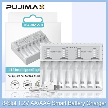 Зарядное Устройство PUJIMAX с 8 Слотами, ЖК-дисплей, Защита От короткого замыкания Для 1,2 В AA AAA Ni-MH Ni-Cd Аккумуляторных Батарей, Аксессуары
