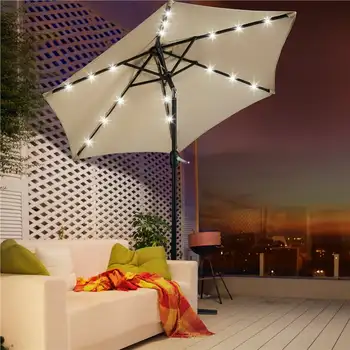 Зонт для Патио MART длиной 7,5 футов со светодиодной подсветкой, коричневый